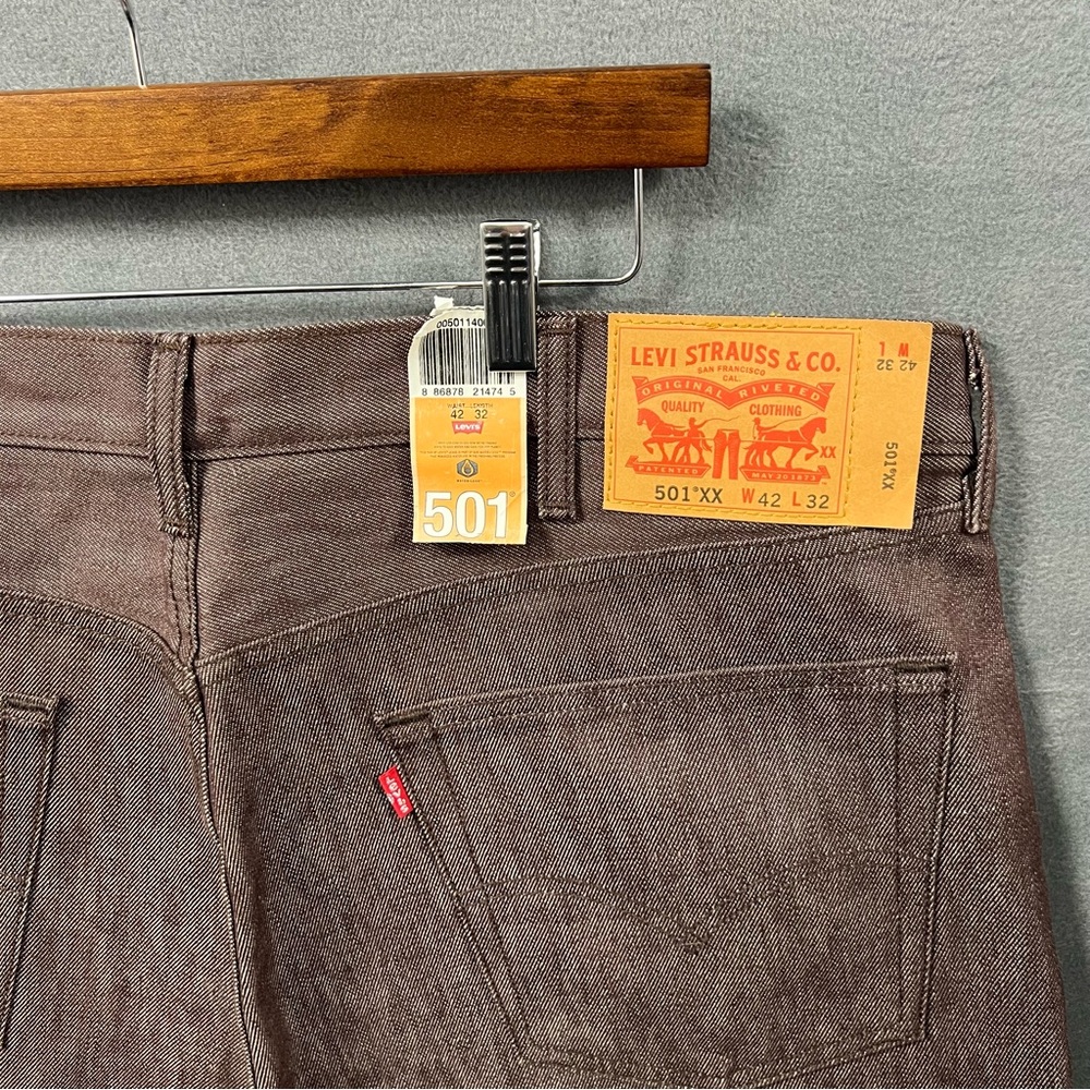 Levi’s Men’s Straight Leg 501 XX Brown Rigid Denim 100% Cotton Jeans Size: 42x32 - Picture 3 of 14
